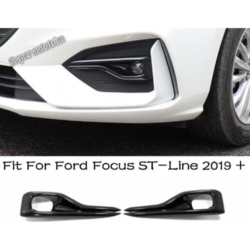 Lapetus Accessories Fit For Ford Focus ST-Line 2019 2020 Chrome / Carbon Fiber Look Front Foglight Fog Light Cover Trim Exterior