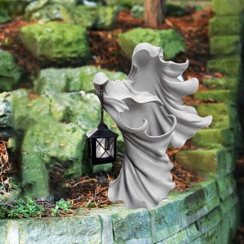 Faceless Ghost Figurine with Lantern Decor Statue Hell Messenger With Lantern Faceless Ghost Statue Tabletop Lights Props