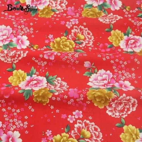 Booksew Cotton Poplin Fabric Pillows Clothing Pretty Peony Bedding Home Decoration Dress Quilting Fat Quarter Meter Dolls Crafts