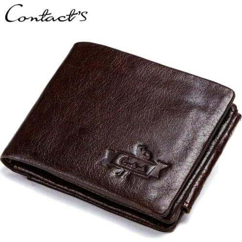 Mens Wallet Leather Retro Crazy Horse Leather Tri-Fold Mens Wallet Leather Cross Wallet Card Holder for Men