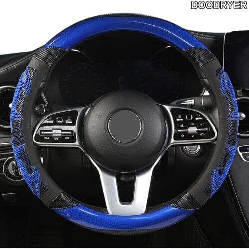 DOODRYER All Season Carbon Fiber Genuine Leather Car Steering Wheel Cover Small Size Big Size D Shape 36cm 38cm 40cm