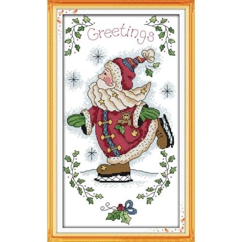 Everlasting Love The Skating Santa Claus C Ecological Cotton Chinese Cross Stitch Kits Counted Stamped 14CT 11CT Sales Promotion