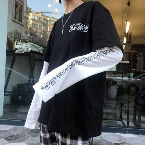 Japan Harajuku Black White Hip Hop T-shirts Men Women Spring Couple Long Sleeve Loose T Shirt Casual Letter Print Tshirts Boys