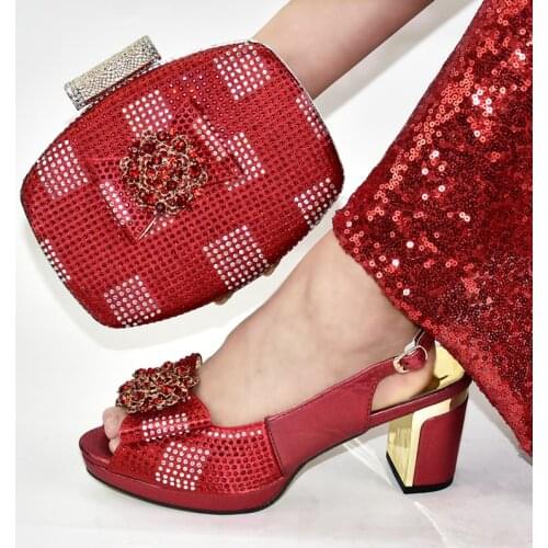 Italian Shoes with Matching Bags for Women Decorated with Rhinestone Nigerian Shoes and Matching Bags Woman Shoes 2020 Spring