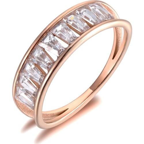Luxury Stainless Steel Sparkling Wedding Rings Mosaic CZ Crystal Rose Gold Engagement Ring Jewelry For Women R19087