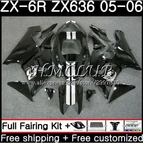 Body For KAWASAKI NINJA ZX 6R 600CC 6 R Gloss black ZX636 2005 2006 55HC.5 ZX-636 ZX6R 05 06 ZX600 ZX 636 ZX-6R 05 06 Fairing