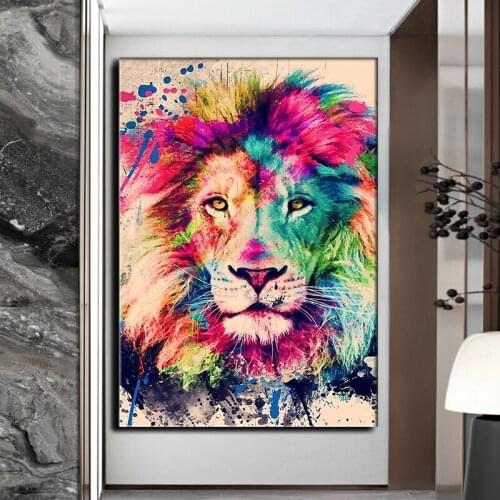 Colorful Poster Painting Modern Animal Lions Posters And Prints Wall Art Pictures Cuadros Home Decoration for Living Room