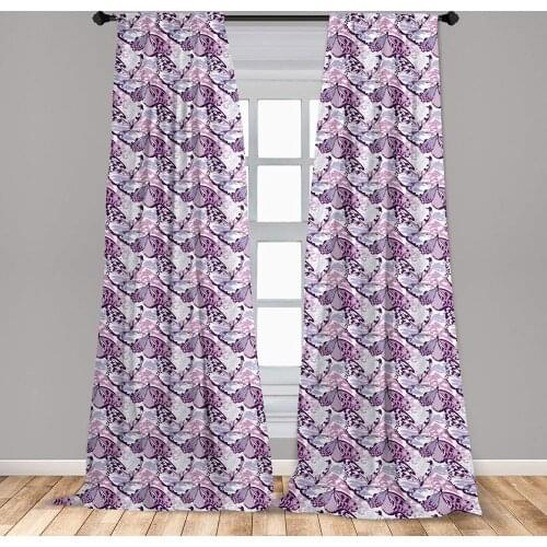 Lavender Violet Butterfly Curtain Wings in The Shades of Purple with Spotty Grunge Window Treatment Living Room Bedroom Decor