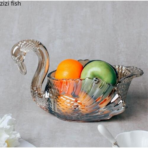 Swan Crystal Glass Fruit Plate Transparent Decorative Plate Storage Ornaments Home Snacks Bowl Candy Jar Fruit Tray Storage Tank