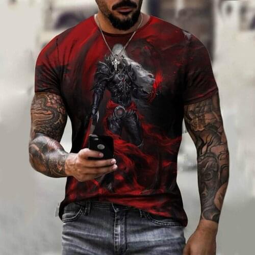 Mens Devil 3D printing short-sleeved T-shirt T-shirt summer casual breathable T-shirt 2021 polyester mesh printing