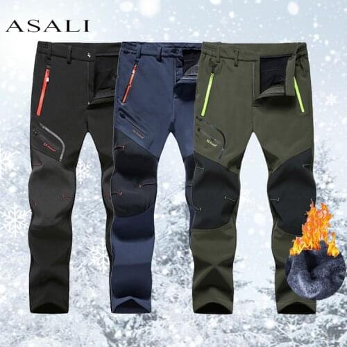 Men Winter Softshell Fleece Outdoor Pants Trekking Fish Camp Climb Hiking Ski Warm Travel Trousers Waterproof Camping Climbing