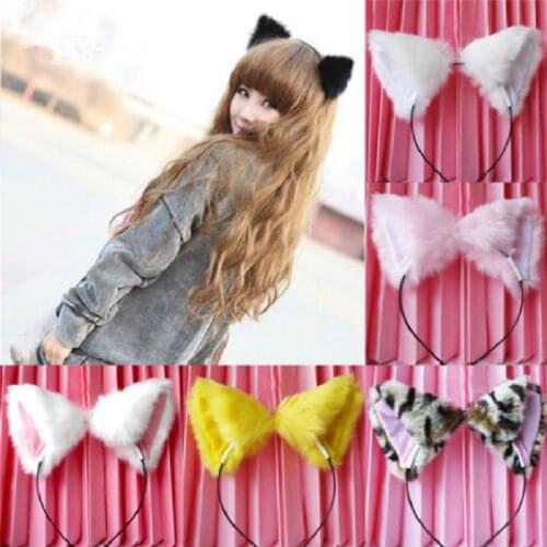 New Style Women Girls Fashion Fox Plush Cat Ears Headbands Headwear Plush Bezel Hair Accessories