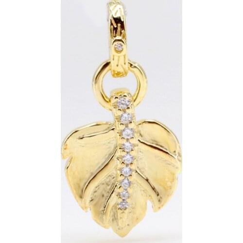 Original Shine Shining Leaf With Crytal Pendant Beads Fit 925 Sterling Silver Charm Bracelet Bangle Diy Jewelry