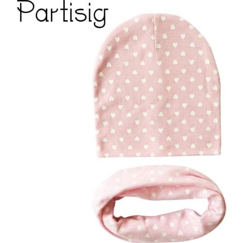 Autumn Winter Boy Girl Star Dot Heart Patterned Cotton Hat Scarf Set Kids Caps Childrens Accessories