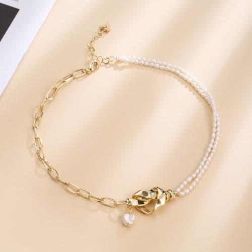 Dorado Vintage Natural Freshwater Pearl Necklaces For Women Gold Color Link Chain Asymmety Toggle Clasp Circle Pendant Necklace