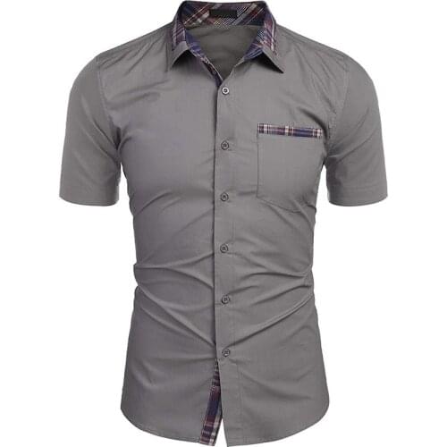 Mens shirts Brand Slim Fit fashion plaid spell color Streetwear Solid color Casual Holiday summer Short sleeve shirt men Tops