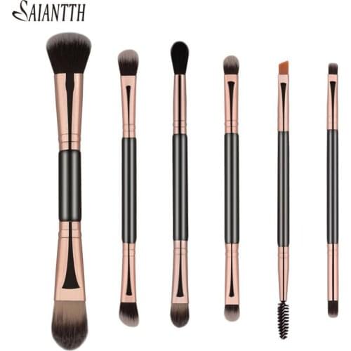 Saiantth 6pcs double end Eye Makeup Set Eyelashes Eyebrow Pencil Beauty Tools shade blending foundation powder spoolie cosmetic