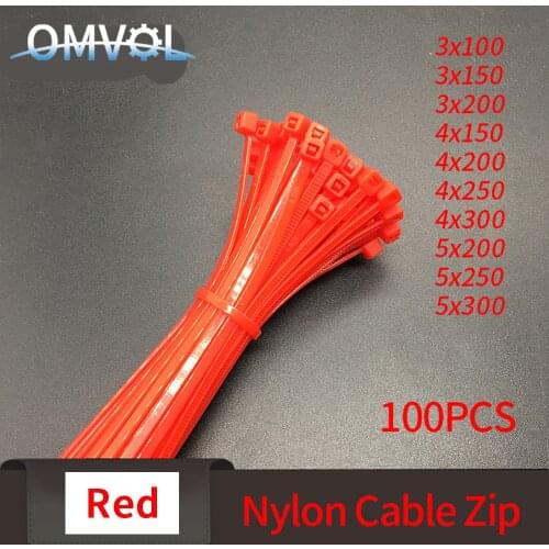 100PCS Self-Locking Plastic Nylon Wire Cable Zip Ties Red Cable WireTies Fasten Loop Cable Various Specifications