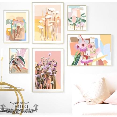 Nordic Illustration Style Plant Flower Poster Colorful Leaves Floral Wall Art Canvas Painting for Nursery Kids Room Decor