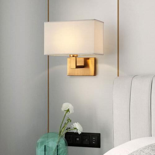 Nordic led bedroom bedside wall lamp Chinese minimalist fabric lamp