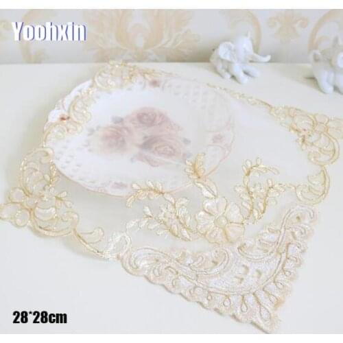 Modern sequin lace embroidery table place mat cloth placemat Cup mug tea coaster dining doily drink coffee pad Christmas kitchen