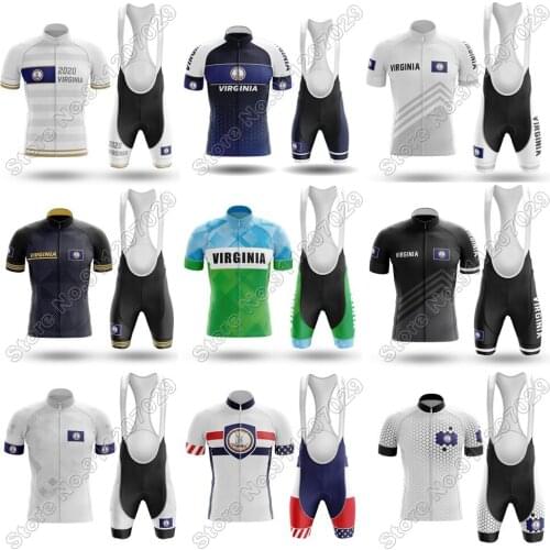 Virginia 2021 - Mens USA State Cycling Jersey Set Summer Cycling Clothing Road Bike Suit Mountain Bicycle Shirt Bib Shorts MTB