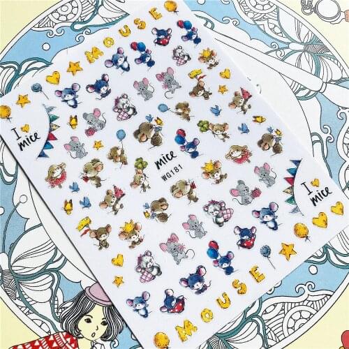 WG181 WG182 Little mouse and little cat 3D Back glue Nail Art Stickers Decals Sliders Nail ornament decoration
