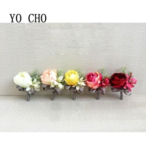 YO CHO Silk Wedding Guest Corsage Flower Bridesmaid Bestman Boutonniere Party Prom DIY Delicate Colourful Rose