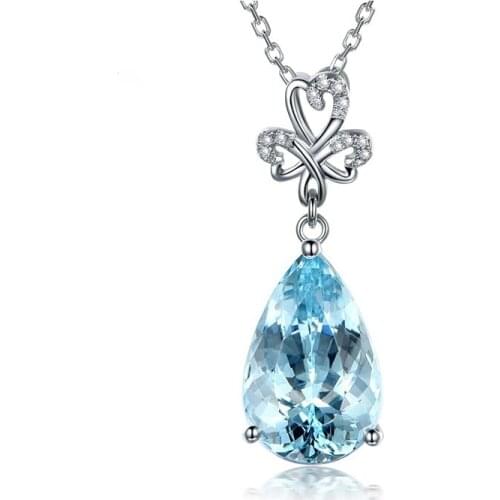 YSH New 100%925 Sterling Silver Sea Blue Zircon Water Drop Pendant Necklace 2020 Woman DIY Jewelry Mother Day Gift Free Shipping