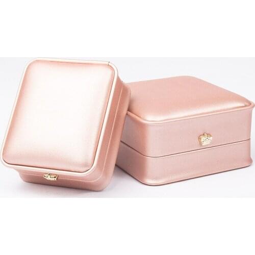 PU Leather Jewelry Pendant Ring Long Chain Bracelet Boxes Golden Crown Round Corner Decoration Four-piece Suit For Women Wedding