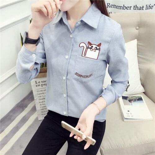 Women Blouse 2021 Autumn New Ins Loose Simple Versatile Embroidery Corduroy Shirt Womens Solid Color Casual Long Sleeve Shirt