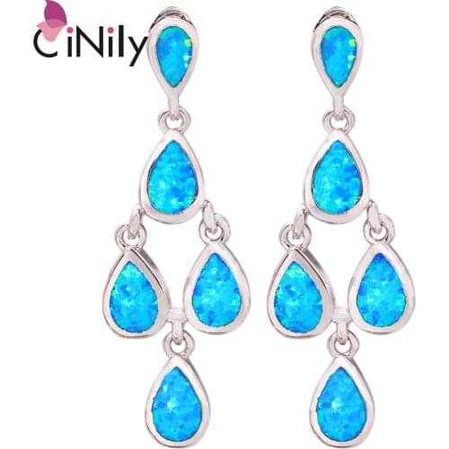 CiNily Created Blue Fire Opal Silver Plated Wholesale Hot Sell Fashion for Women Jewelry GIFT Stud Earrings 1 1/4" OH3371