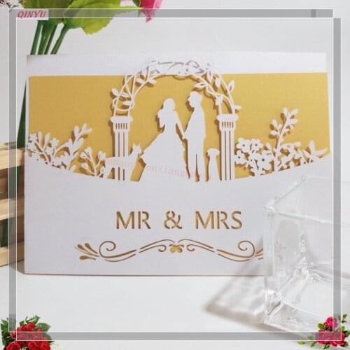 1pcs Laser Cut Hollow Wedding Invitations Cards Card Paper And Cover Kit Birthday Shower Party Wedding Decoration White Gold 6Z