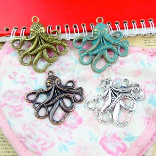 10pcs Octopus Charms DIY Jewelry Making Pendant Fit Bracelets Necklaces Handmade Crafts Antique Silver Plated Bronze Charm