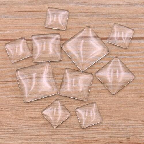 10PCS 3 Sizes Square Flat Back Glass 15mm 20mm 25mm Transparent Clear Crystal Cabochon Cameo For Diy Jewelry Making Findings