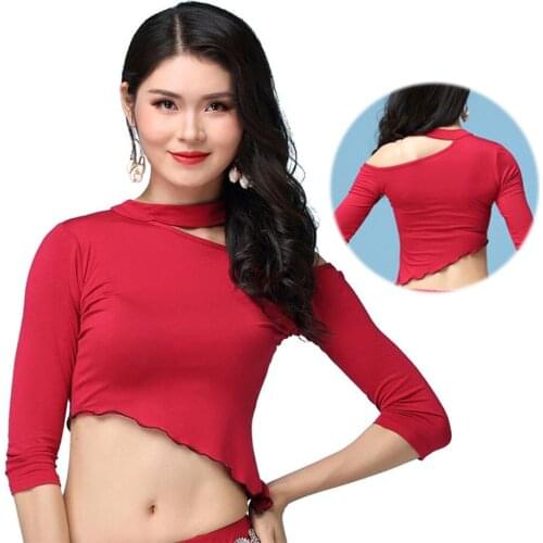 2020 New 1039 Half Sleeve One Side Shoulder Latin Dance Tops Stage Performance Belly Dancing Costume Women Modern Dance Dress