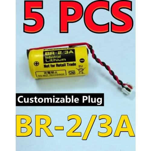 5 PACK HOT NEW Original Battery For PANASONIC BR-2/3A 17335 3V Lithium PLC Battery With White Connector (Customizable Plug)