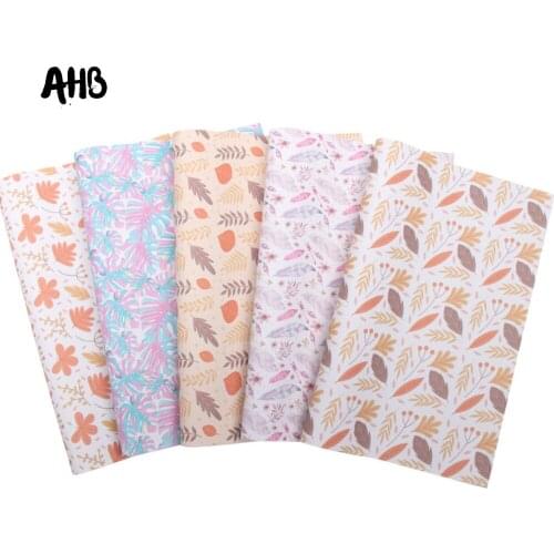 AHB Colorful Feather Faux Leather Leaves Printed Synthetic Leather Sheets For Bows Vinyl DIY Hairbows Handmade Crafts Materials