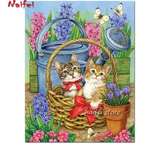 Diamond Painting cats in basket Cross Stitch Diamond Embroidery Landscape Picture Of Rhinestones Handmade Home Decor Gift