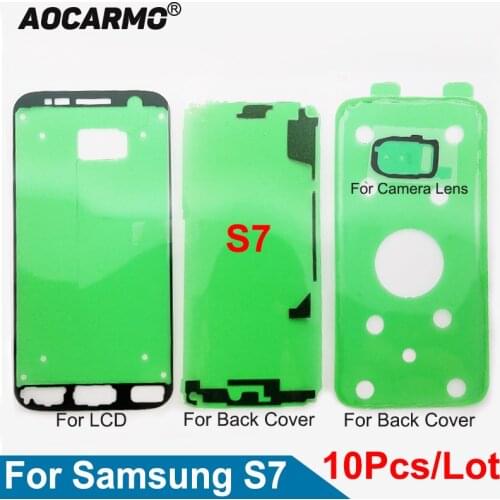 Aocarmo 10Pcs/Lot LCD Screen Display+Back Battery Frame Cover +Camera Lens Sticker Full Set Adhesive Tape For Samsung Galaxy S7