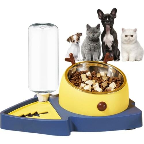 Automatic Cat Bowl Water Dispenser Stainless Steel Double Bowl To Protect Pets Cervical Spine Food Container Pet Waterer Feeder