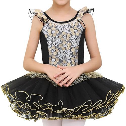 BAOHULU Lovely Cotton Ballet Dress for Kids Children tutu Ballet Gold foil Lace Dress Girls Leotards Dance Clothing