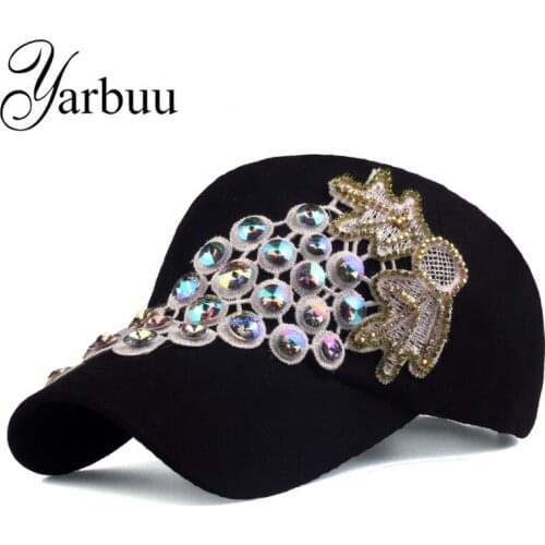 [YARBUU] Brand cap high quality style baseball caps for women Grape rhinestone denim caps hip hop girls snapback hat wholesale