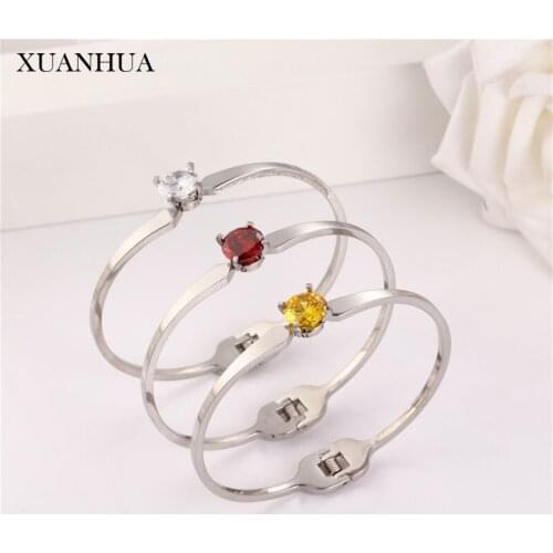 XUANHUA Zircon Cuff Bracelets Bangles For Women Stainless Steel Jewelry Woman Accessories Fashion Bracelet Free Shipping