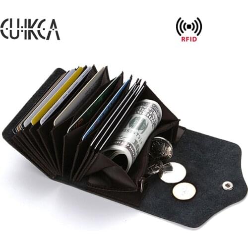 CUIKCA RFID Wallet Genuine Leather Women Wallet Mini Slim Wallet Zipper Coins Purse ID Credit Card Holders Case