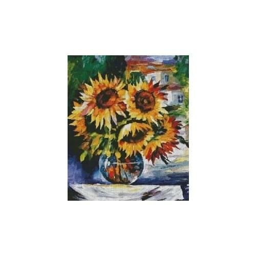 Elegant Sunflower vase oil painting Cross Stitch Kits Crafts Top Quality Embroidery Needlework DIY 14CT Unprinted Decor Handmade
