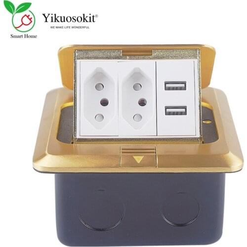 Electric Floor Socket With 2 Power Outlets and USB Charging Port Hidden Sockets For Living Room Office Meeting Room Gold Silver