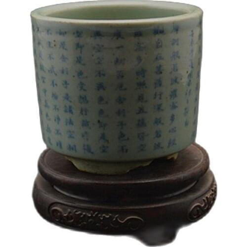Chinese bright blue and white Buddha characters, incense burner, Buddhism and Taoism