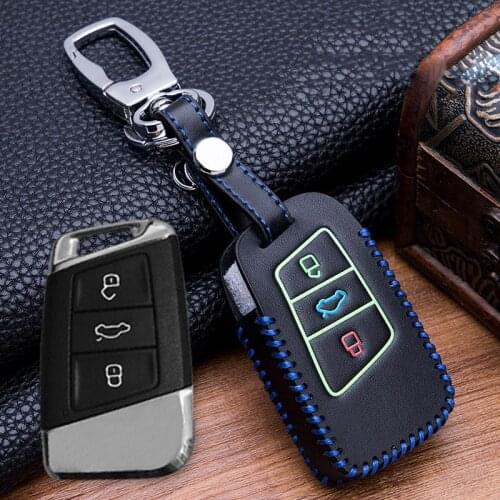 Leather Car Smart Remote Key Case Cover for VW Skoda Superb Magotan Passat B8 A7 Golf Keychain Concise Durable Protection