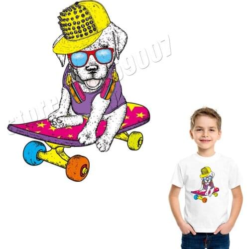 Cool Dog Iron On Patch Heat Transfer Denim Custom Stickers On T-Shirts Washable DIY Accessory Applique Parches For Backpack